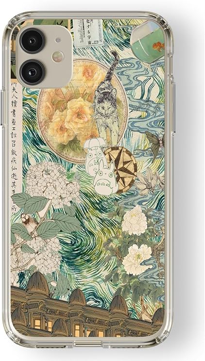 Multitronic iPhone 11 Compatible Flowers and Cat Collage Design Printed Transparent Case