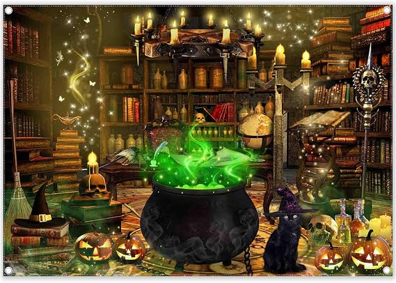 7x5ft Halloween Witch Photography Backdrop Magic Bookshelf Banner