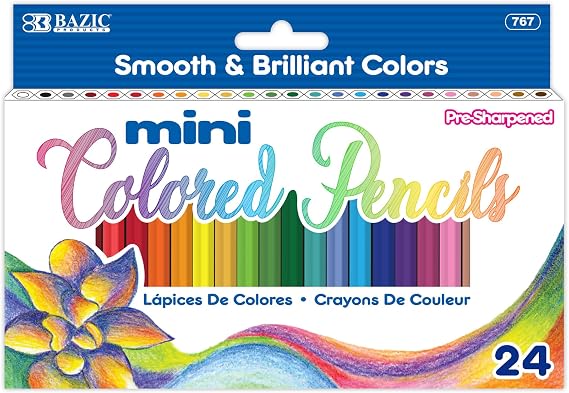 BAZIC 24 Mini Color Pencil, Assorted Colors Pencils Set, Smooth Soft Core, Ideal Coloring Drawing for Painting Coloring Sketching Doodling, for Artists School Kids Art Class Activities, 1-Pack