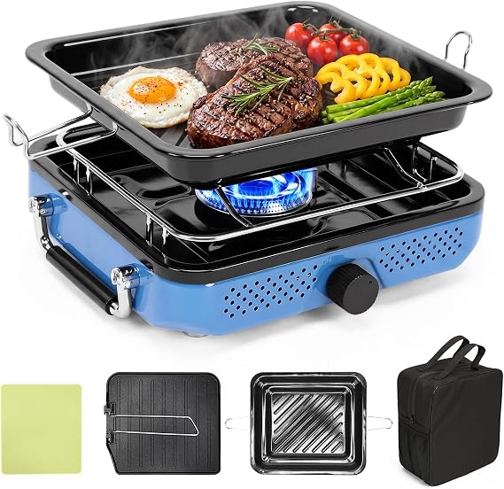Hisencn single burner camp stove with Grill Pan for Camping,RV Essentials