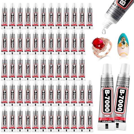 B7000 Glue Clear Adhesive Jewelry Bead B-7000 Glue for Jewelry Rhinestone DIY Cell Phone Repair Clothes Glass Metal Stone Beads Wooden Small Part Item(3ml, 60 Pcs)