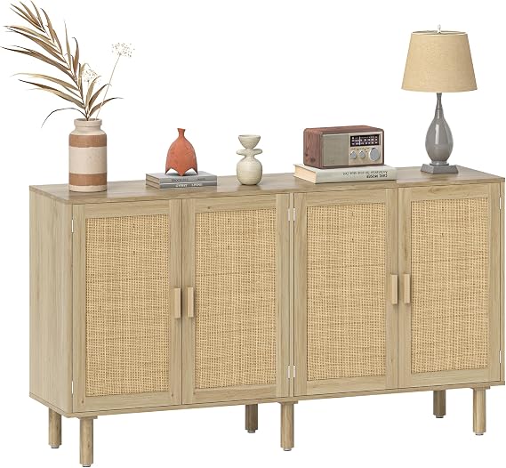 HOMCOM Sideboard Buffet Cabinet 62" Buffet Table 4 Doors Shelves Natural