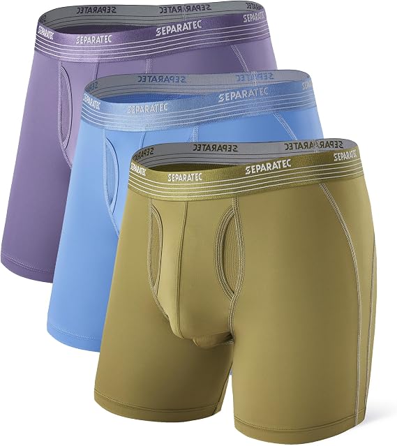Separatec Mens Boxer Briefs Sports High Elastic Quick Dry Dual Pouch Men's Boxer Shorts Open Fly Boxers Functional Athletic Underwear for Men Multipack