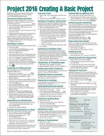 Microsoft Project 2016 Quick Reference Guide Creating a Basic Project - Windows Version (Cheat Sheet of Instructions, Tips & Shortcuts - Laminated Card)