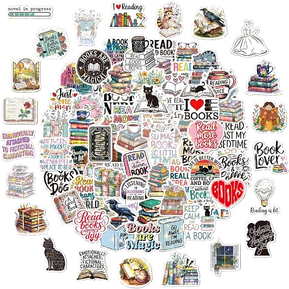100 Pcs Holographic Book Stickers for Kindle Bookish Reading Pack Vinyl Decals for Laptop, Water Bottle, Phone, iPad, Journal Cute Gifts for Book Lovers, Adults & Women