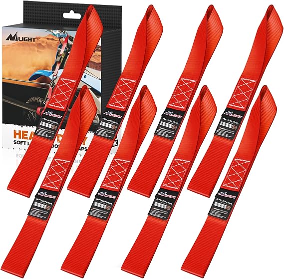 Nilight Soft Loop 1.7”×17" Motorcycle Tie Down Straps Heavy Duty 12000Lbs Max Break Strength for Securing ATV UTV Kayak Moving Cargo (8PK-Red)