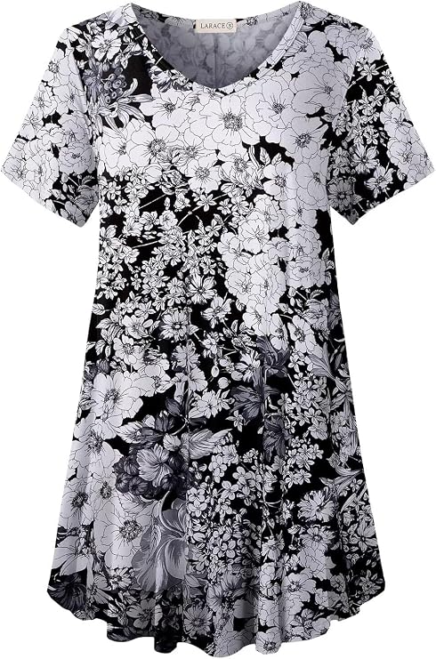 LARACE Womens Plus Size Tops V Neck Short Sleeve Shirts Summer Tunic Tops
