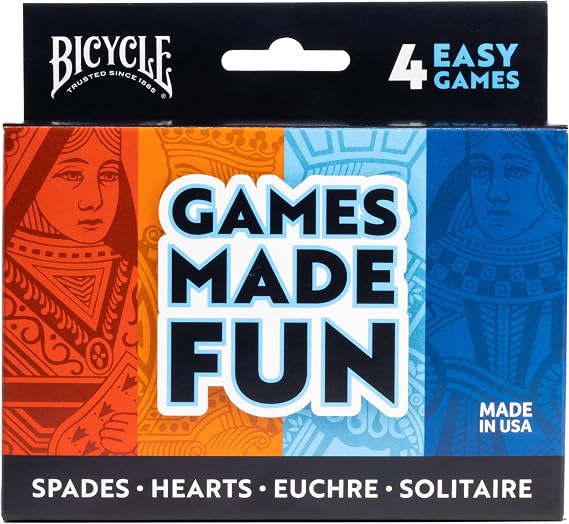 Bicycle 4 Playing Cards Game In One Euccle, Heart, Spade, Solitaire 4 Card Game Pack