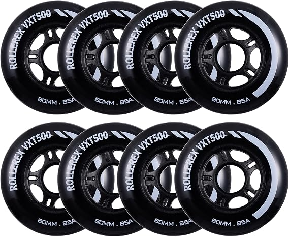 Rollerex VXT500 Inline Skate Wheels (8-Pack) (Various Size & Color Options Available) -Indoor Outdoor- Intended for Roller Blade Wheel Replacement