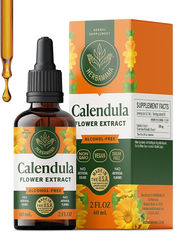 HERBAMAMA Calendula Tincture - Skin Health Supplements & Lymphatic Drainage