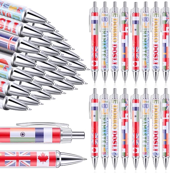 Treela 24 Pcs International Flag Pens World Country Flag Ballpoint Pens