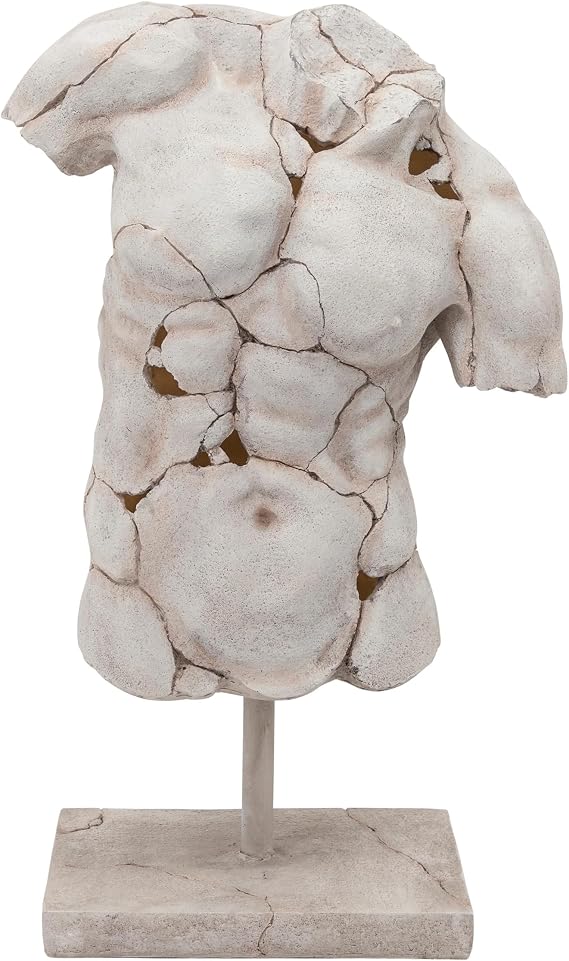 NESS AND JORD Resin Male Torso Sculpture Contemporary Figurine, Accent for Bookshelf Styling, Coffee Tables, Shelves or Entryways Artistic Home Decor Object for Living Room or Office - 25", White