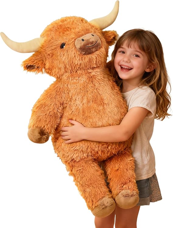 Wepop Giant Highland Cow Stuffed Animal 36in, Cuddly Big Highland Cow Plush