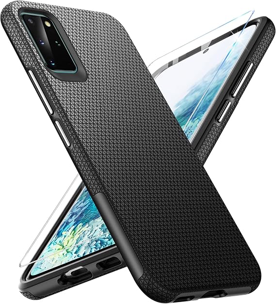 Vaki Mobile Phone Case for Samsung Galaxy S20 Plus Case with Screen Protector Shockproof Bumper Scratch Resistance Non-Slip Protective Case Heavy Silicone Armor for Samsung S20 Plus Case Cover (Black)