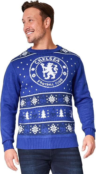 Chelsea F.C. Christmas Sweater Men Teenagers Crew Neck Long Sleeve Holiday Festive Knit Sweater M-3XL Mens Gifts