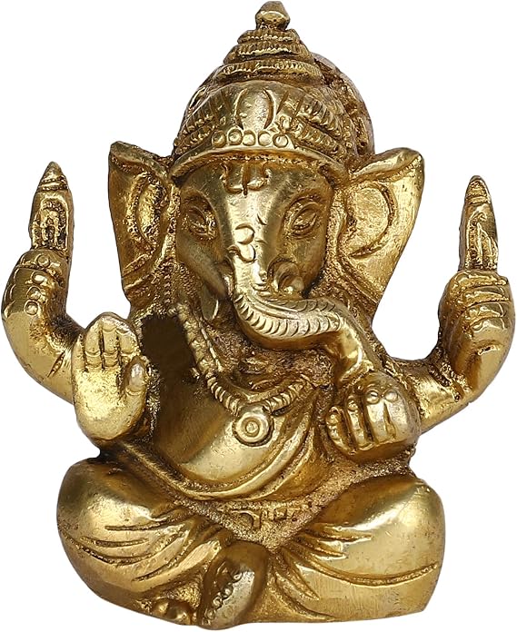 Brass Statue Ganpati Long Ear Ganesha Small Idol Murti for Pooja Mandir Gifts Ganesh Idols/Brass Murti/Home Decorations /for Home Entrance /for Diwali Pujan by AmiLuv_Collections