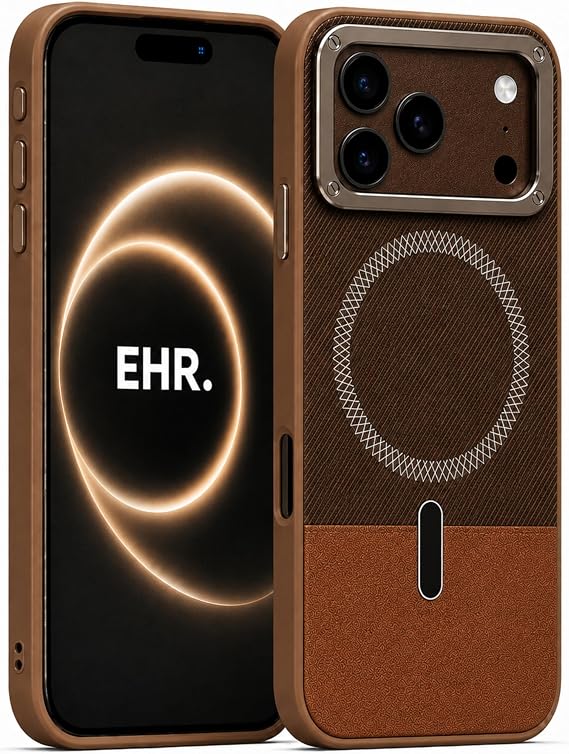 Ehr. iPhone 17 Pro Max/iPhone 18 Pro Max ile Uyumlu Magsafe Wireless Şarj Özellikli Mat Süet Deri Nakışlı İçi Kadife Silikon Arka Kapak (Kahverengi, iPhone 17 Pro Max/iPhone 18 Pro Max)