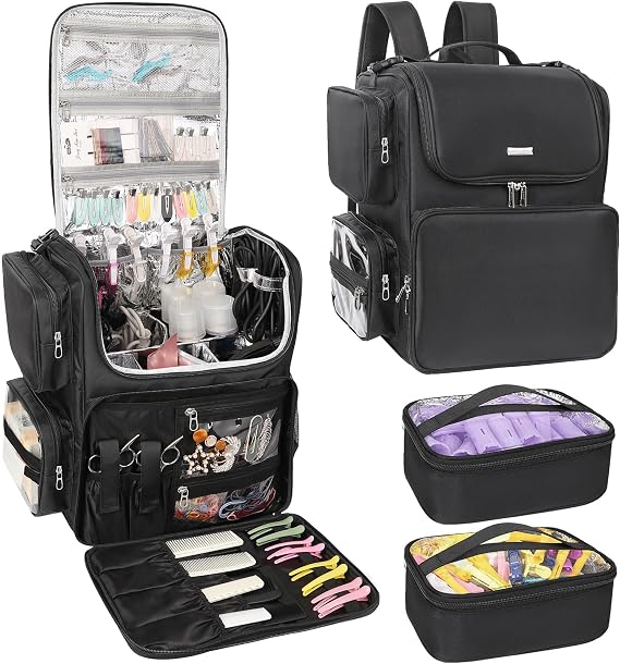 Relavel Hair Tools Travel Bag Hair Stylist Backpack Hairdresser Cosmetology Bag, Heat Insulation Full Layer for Curling Iron, Hair Straightener, Travel Accessories Train Case Barber Organizer, Black
