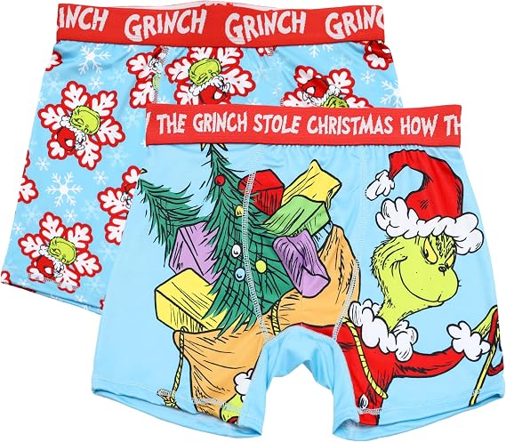 Handcraft Dr. Seuss The Grinch Boxers for Men, 2 Pack Grinch Underwear Boxer Briefs, Grinchmas Mens Underwear, S-M-L-XL