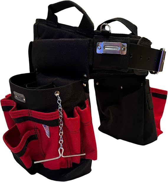BOULDER BAG Ultimate Electrician's MAX Combo with Comfort Back Support Tool Belt, Leather Belt Buckle, Heavy Duty, Red, (Small 24-27 Inch Waist), Made in USA