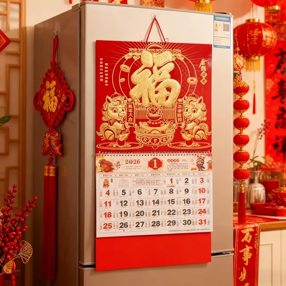 KYMY Chinese Wall Calendar Monthly, 2026 Asian New Year Traditional Zodiac Calendar, The Year of Horse Year Hanging Calendar for Chinese Lunar New Year Decorations Spring Festival