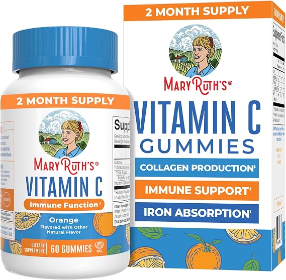 MARYRUTH'S Vitamin C Gummies for Adults&Kids, Orange, 60 ct, 2-Month Supply