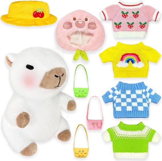 Capybara Plush with Clothes, 10.2 in Dress Up Toy Set