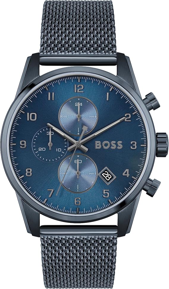 BOSS Montre Chronographe à Quartz pour Homme Collection SKYMASTER avec Bracelet Milanais en Acier Inoxydable Bleu - 1513836