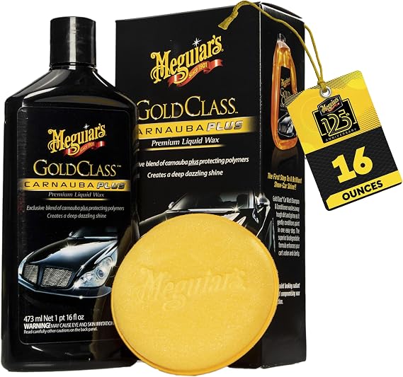 Meguiar's Gold Class Carnauba Plus Premium Liquid Wax Kit, 16 Oz | Car Detailing Kit with a Pure Carnauba Wax Blend and a Foam Applicator Pad for Keeping Glossy Paint Protected Like a Pro