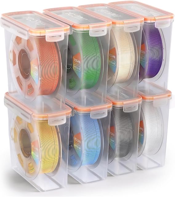 YOOPAI Pro Filament Storage Box Precision-Fit Airtight Container for Single 1KG Spools, Flat-Lid Design for Stable Stacking, Premium Desiccant Moisture Control, 3D Printer Filament Storage 8 Pack
