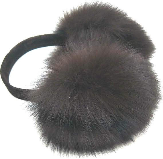 Hima Women's Fox Fur Earmuff-Brown and Black Two-Tone