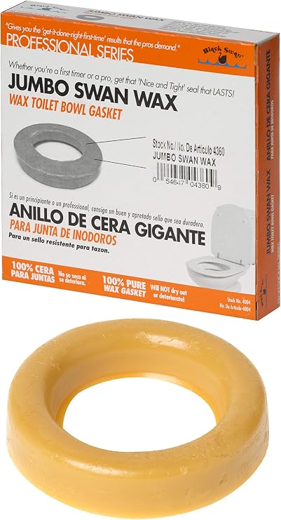 Black Swan 04360 Toilet Wax Ring, Jumbo Swan Wax Bowl Gasket, 100% Wax, Watertight, Gas Tight, Odor Tight Seal, Fits 3" and 4" Waste Lines