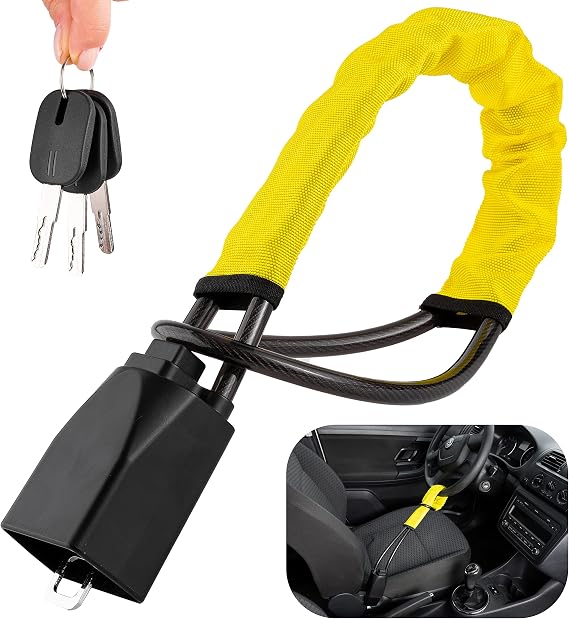 Zento Steering Wheel Lock Anti-Theft Device Seat Belt Lock - Security Device for Car Theft Prevention - Universal Fit for Most Cars Truck SUV Van - Wire Cable Lock with Keys (Locking Device 1)