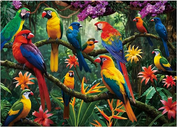BenBen 1000 Piece Jigsaw Puzzle for Adults, Jungle Parrots, Puzzles with Letters or Patterns on Back, Challenging Puzzle for Game Night Home Decor, 26.63 x 19.25