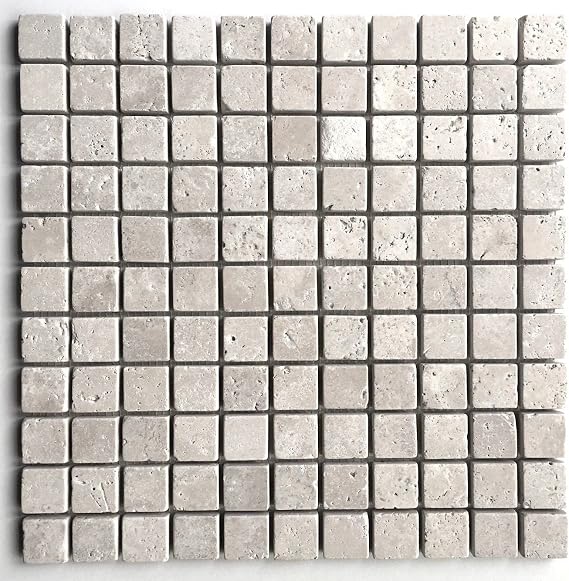 Ivory Light 1x1 Tumbled Aged Edge Travertine Mosaic Backsplash Tile