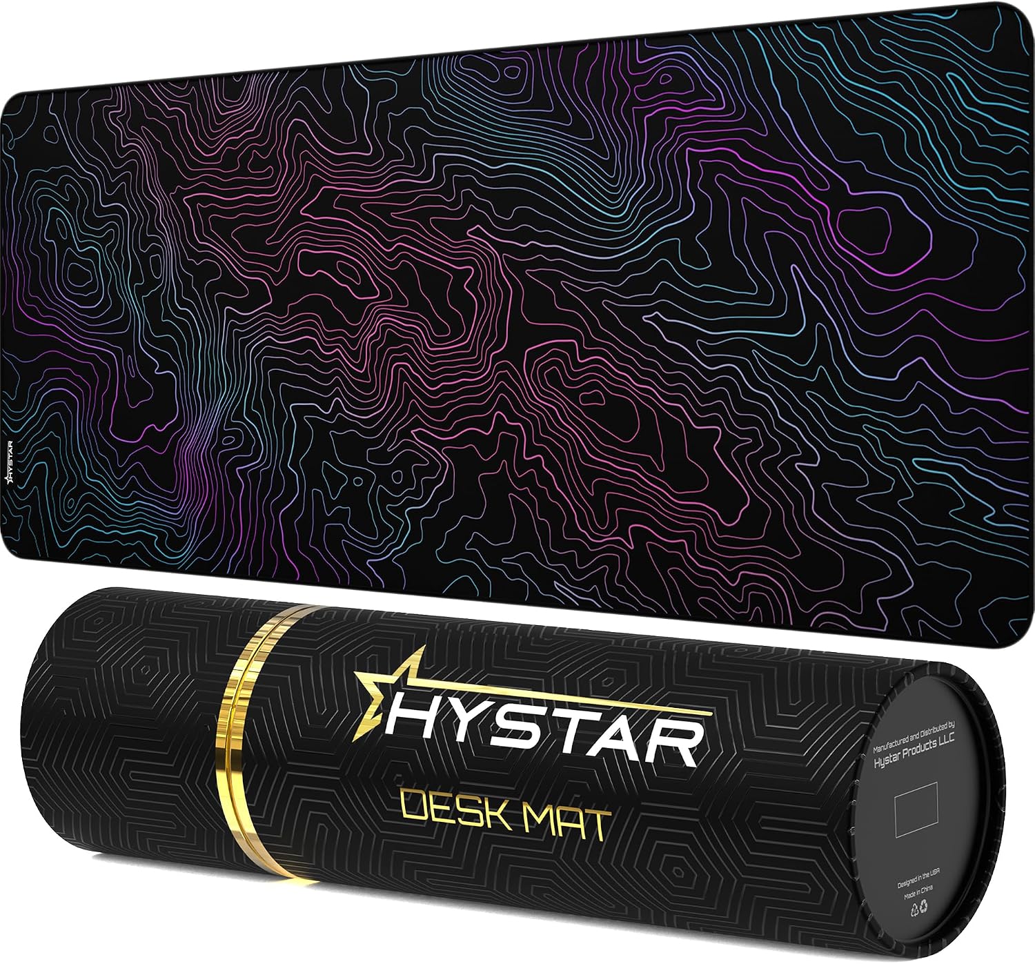 Hystar® Extended Gaming Mouse Pad | XXL 36 x 16 | 5mm Thick, Waterproof Surface, Smooth Polyester Fabric, Natural Rubber Base | Dreamy Topo Dark