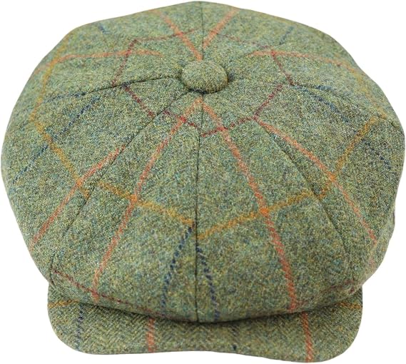Mens 8 Panel Razor Baker Boy Hat Wool Tweed Blinders Newsboy Flat Cap Green Check