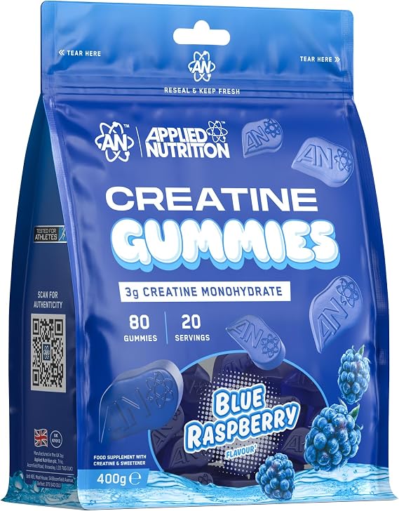 Applied Nutrition Creatine Gummies - 3000mg Creatine Monohydrate per Serving - 80 Chewable Vegan Gummies for Strength, Power & Recovery (20 Servings)