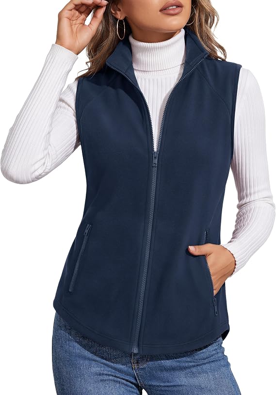 MAGCOMSEN Women's Fleece Vest with Zipper Pockets Zip Up Sleeveless Jackets Lightweight Soft Warm Polar Vest Outerwear
