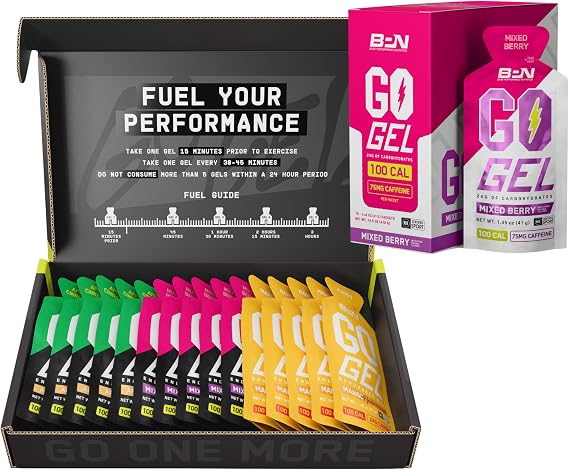 BARE PERFORMANCE NUTRITION BPN Go Gel Endurance Mixed Berry Caffeinated 10 Single-Serving Packs + Non-Caffeinated Variety 15 Pack (Apple Cinnamon, Mango, Mixed Berry) | 24g Carbs + 100 Calories, Veg