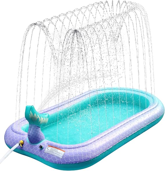 Ancesfun 68" Mermaid Splash Pad & Sprinkler for Kids, Large Outdoor Water Play Mat Summer Inflatable Wading Pool, Fun Sprinkler Water Toys Gifts for Toddlers Babies Boys Girls Age 3+