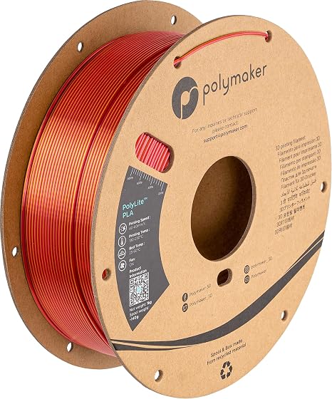 Polymaker Dual Color Silk PLA Filament 1.75mm Gold-Red, Coextrusion Shiny PLA 3D Printer Filament Dichromatic 1kg - Silk Filament 1.75 PLA 2 Colors, Dimensional Accuracy +/- 0.03mm (Sunset)