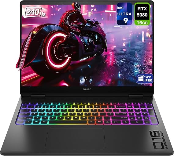 HP OMEN 16 MAX Gaming Laptop, Intel Ultra 9-275HX, 32 GB DDR5 RAM, 1 TB PCIe SSD, 16" WQXGA (2560 x 1600) Display, Nvidia G-Force RTX 5080, Numeric RGB Backlit Keyboard, W11 Pro, Shadow Black
