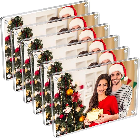 6 Pack 4x6 Magnetic Acrylic Photo Frames, Clear Fridge Display