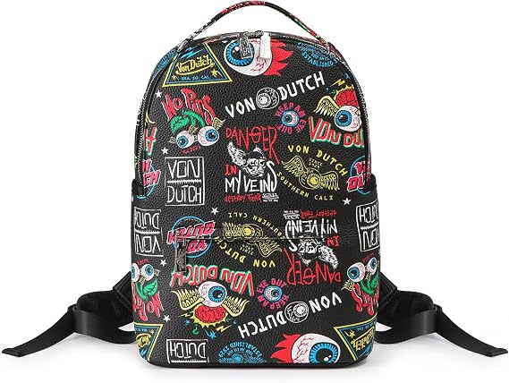Von Dutch Small Backpack Stylish Multi-Purpose Backpack (Black Jax)