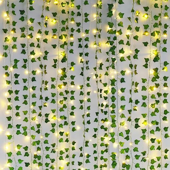 Freyalife Fake Vines for Room Decor(12 Pack 84 FT),with CE Certified 80 LED String Lights,Artificial Plant Ivy for Aesthetic Home Bedroom Wall Wedding Party Office Patio Indoor, Outdoor Garden Decor