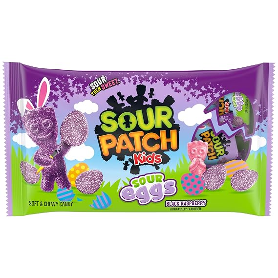 SOUR PATCH KIDS Sour Eggs Soft & Chewy Gummy Easter Candy, 18 Snack Packs | Individually Wrapped Treat Size Bags