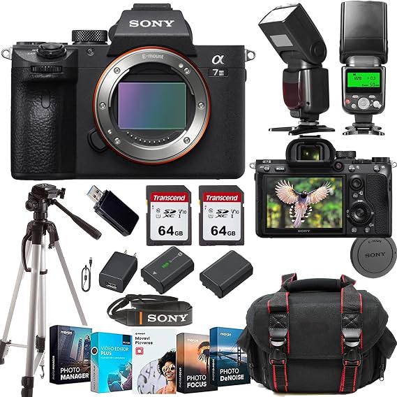 Sony a7 III Mirrorless Camera(Body Only)+Case+128 GIG Memory Cards+TTL Flash+Tripod(17PC) Bundle