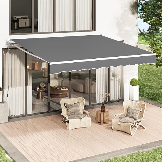 U-MAX Awnings for Outside, 8.2' x 6.5' Retractable Awning for Patio, Grey