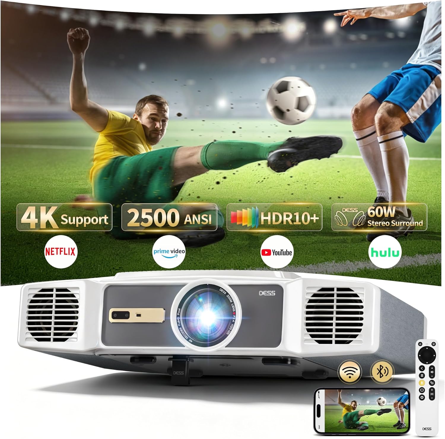 Dess Projector White C5 Enterprise Projector with Wi-Fi and Bluetooth